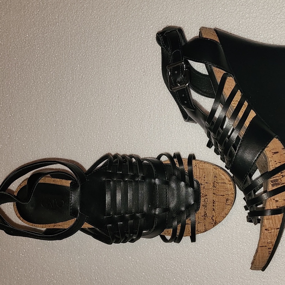Black Wedge Sandals - Picture 3 of 4